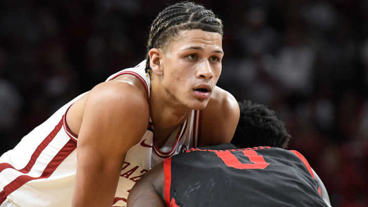 Arkansas Razorbacks Trevon Brazile during a game with George Washington University on Nov. 10, 2023, at Bud Walton Arena in Fayetteville, Ark., against George Washington. Arkansas Razorbacks Trevon Brazile during a game with George Washington University on Nov. 10, 2023, at Bud Walton Arena in Fayetteville, Ark., against George Washington.