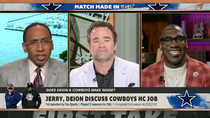 Stephen A. Smith explains to Jeff Saturday and Shannon Sharpe how Deion Sanders and Jerry Jones will work out in Dallas. 