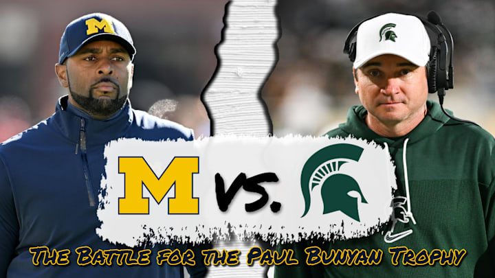 The Michigan Wolverines and Michigan State Spartans meet again in The Battle for the Paul Bunyan Trophy The Michigan Wolverines and Michigan State Spartans meet again in The Battle for the Paul Bunyan Trophy