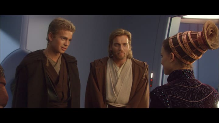 Star Wars: Episode II - Attack of the Clones. Anakin Skywalker, Obi-Wan Kenobi, and Padme Amidala. Image Credit: StarWars.com