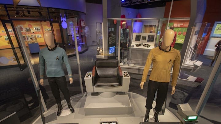 Enterprise bridge featuring original helm and navigation control console from \"Star Trek\" TV series, 1966-69.

Star Trek Enterprise bridge Children's Museum Indianapolis
