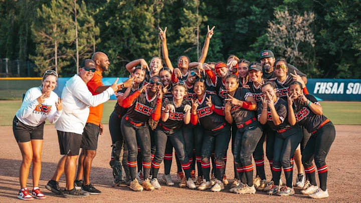 ECS celebrates after winning the Class 1A state softball championship 17-14 over Geneva of Casselberry on Wednesday, May 21, 2025. ECS celebrates after winning the Class 1A state softball championship 17-14 over Geneva of Casselberry on Wednesday, May 21, 2025.