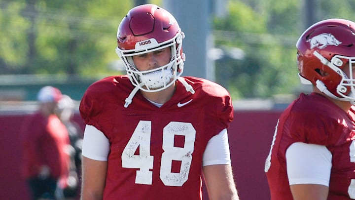 Arkansas Razorbacks long-snapper Eli Stein at practice Friday afternoon on the outdoor fields in Fayetteville, Ark. Arkansas Razorbacks long-snapper Eli Stein at practice Friday afternoon on the outdoor fields in Fayetteville, Ark.