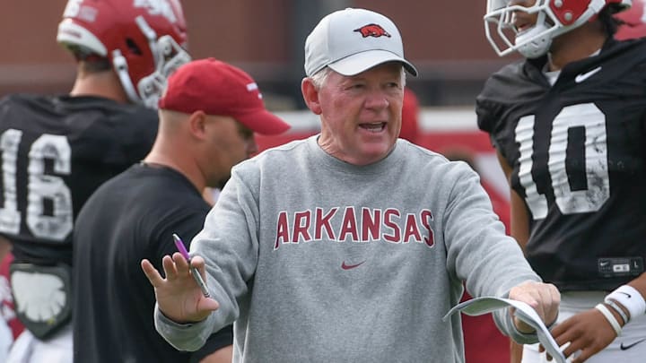 Arkansas Razorbacks offensive coordinator Bobby Petrino during a practice in Fayetteville, Ark. Arkansas Razorbacks offensive coordinator Bobby Petrino during a practice in Fayetteville, Ark.