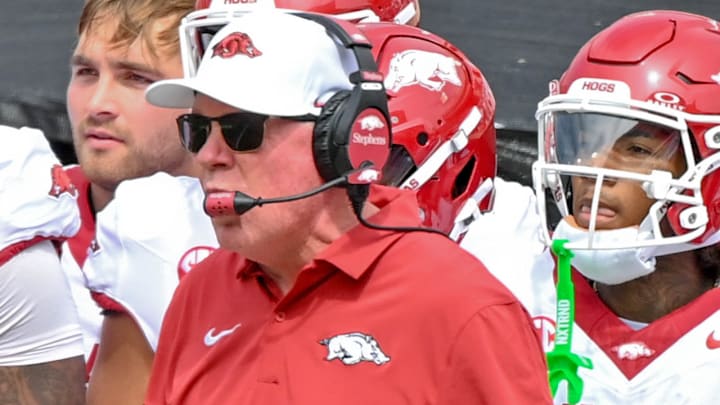 Arkansas Razorbacks offensive coordinator Bobby Petrino against the Oklahoma State Cowboys at Boone Pickens Stadium in Stillwater, Okla. Arkansas Razorbacks offensive coordinator Bobby Petrino against the Oklahoma State Cowboys at Boone Pickens Stadium in Stillwater, Okla.