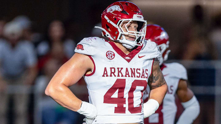 Arkansas Razorbacks defensive lineman Landon Jackson during game with the Texas A&M Aggies at AT&T Stadium in Arlington, Texas.
