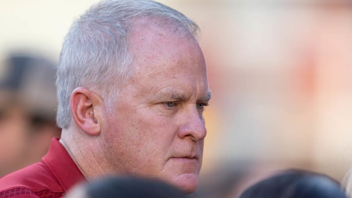 Arkansas Razorbacks athletics director Hunter Yurachek on the field at Razorback Stadium in pregame before the Hogs played the Tennessee Volunteers.