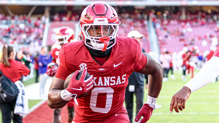 Arkansas Razorbacks running back Braylen Russell during warm-ups before a game with the LSU Tigers at Razorback Stadium in Fayetteville, Ark.