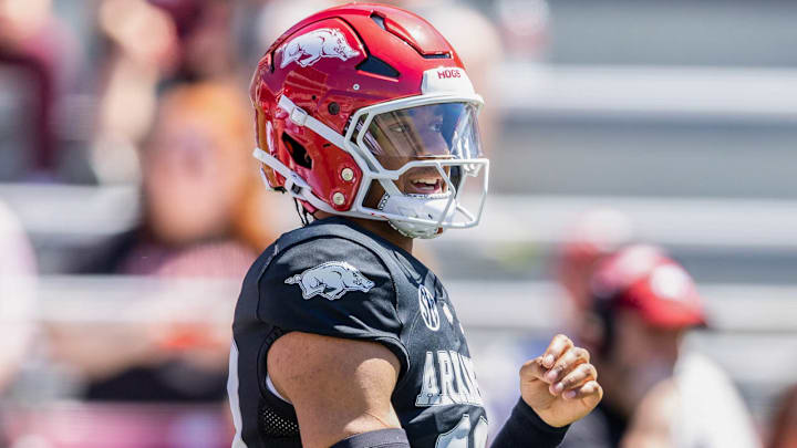 Arkansas Razorbacks quarterback Taylen Green during the Red-White Game at Razorback Stadium in Fayetteville, Ark., on April 13, 2024.