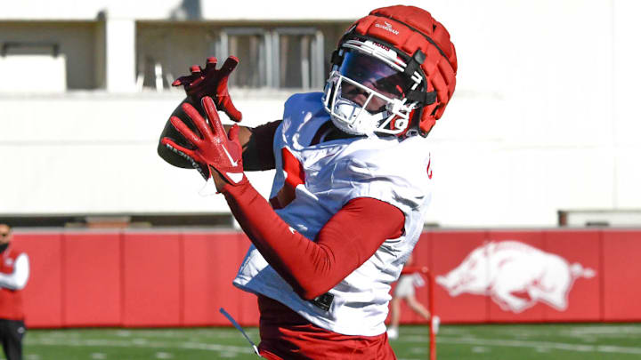 Arkansas Razorbacks wide receiver Courtney Crutchfield at spring practice on outdoor practice fields in Fayetteville, Ark. Arkansas Razorbacks wide receiver Courtney Crutchfield at spring practice on outdoor practice fields in Fayetteville, Ark.