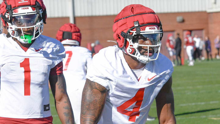 Arkansas Razorbacks running back Mike Washington Jr., during spring drills on the outdoor practice fields in Fayetteville, Ark.
