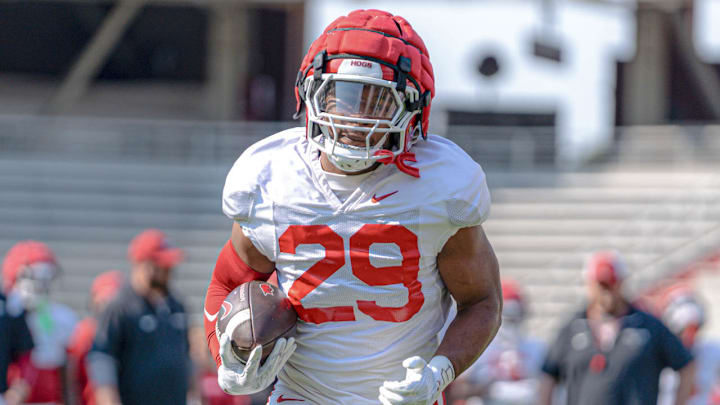 Arkansas Razorbacks running back Tyrell Reed Jr. during spring practice drills inside Razorback Stadium in Fayetteville, Ark. Arkansas Razorbacks running back Tyrell Reed Jr. during spring practice drills inside Razorback Stadium in Fayetteville, Ark.