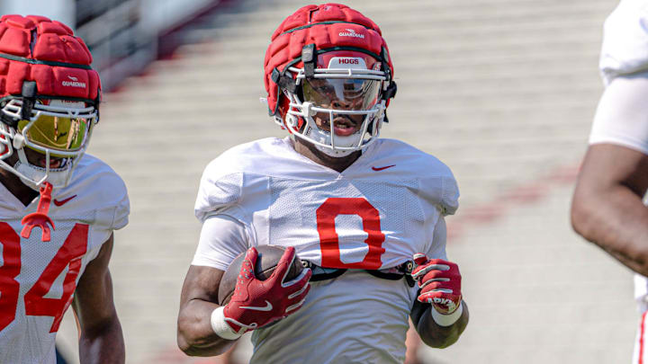 Arkansas Razorbacks running back Braylen Russell during spring practice drills inside Razorback Stadium in Fayetteville, Ark. Arkansas Razorbacks running back Braylen Russell during spring practice drills inside Razorback Stadium in Fayetteville, Ark.