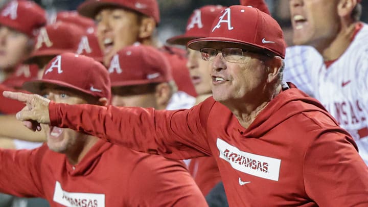 Arkansas Razorbacks coach Dave Van Horn yelling from the dugout in a game against the Texas Longhorns at Baum-Walker Stadium in Fayetteville, Ark. Arkansas Razorbacks coach Dave Van Horn yelling from the dugout in a game against the Texas Longhorns at Baum-Walker Stadium in Fayetteville, Ark.