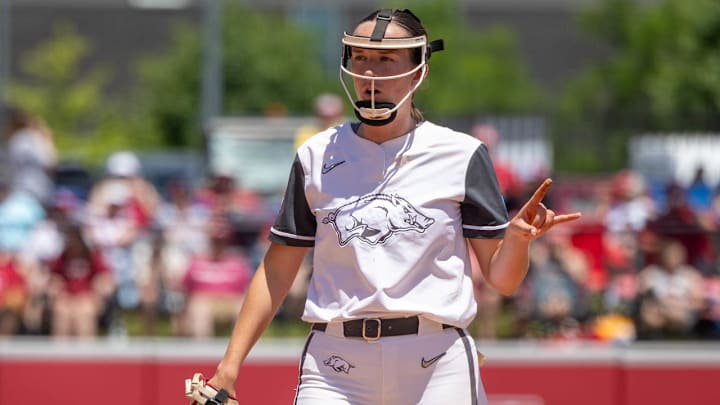 Arkansas Razorbacks pitcher Robyn Herron during Saturday's game with the Oklahoma State Cowboys in the Fayetteville Regional at Bogle Park.