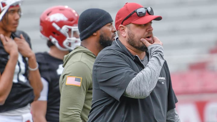 Arkansas Razorbacks tight ends coach Morgan Turner at a spring practice in March inside Razorback Stadium in Fayetteville, Ark. Arkansas Razorbacks tight ends coach Morgan Turner at a spring practice in March inside Razorback Stadium in Fayetteville, Ark.