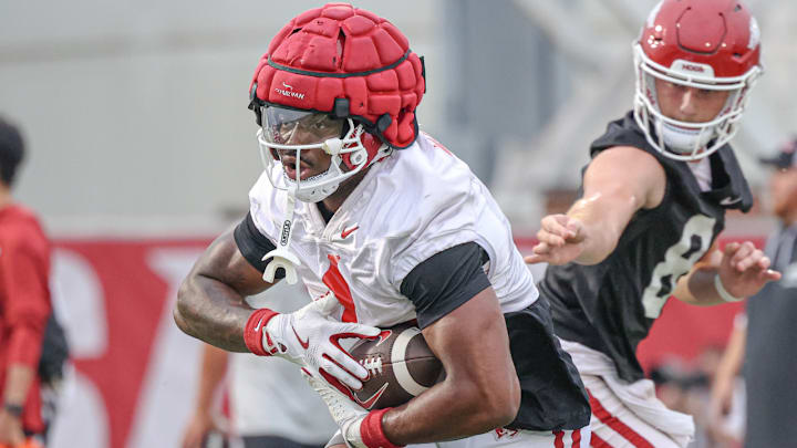 Arkansas Razorbacks' running back Keshawn Davila during drills at the team's first fall practice in Fayetteville, Ark.