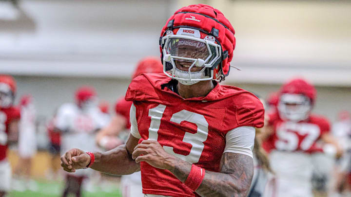 Arkansas Razorbacks cornerback Kani Walker during fall camp practice at the indoor center in Fayetteville, Ark. Arkansas Razorbacks cornerback Kani Walker during fall camp practice at the indoor center in Fayetteville, Ark.