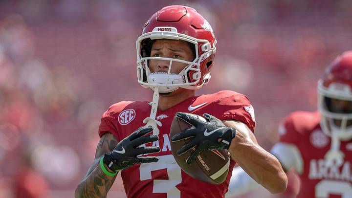 Arkansas Razorbacks quarterback Taylen Green during pregame warmups against the Alabama A&M Bulldogs at Razorback Stadium in Fayetteville, Ark.