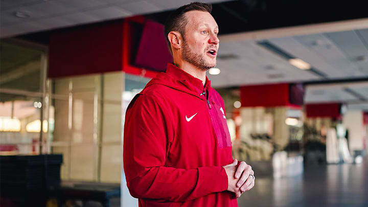 Arkansas Razorbacks coach Ryan Silverfield in first day on the job at the Smith Center in Fayetteville, Ark.
