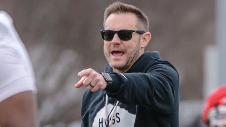 Arkansas Razorbacks coach Ryan Silverfield at spring practice.