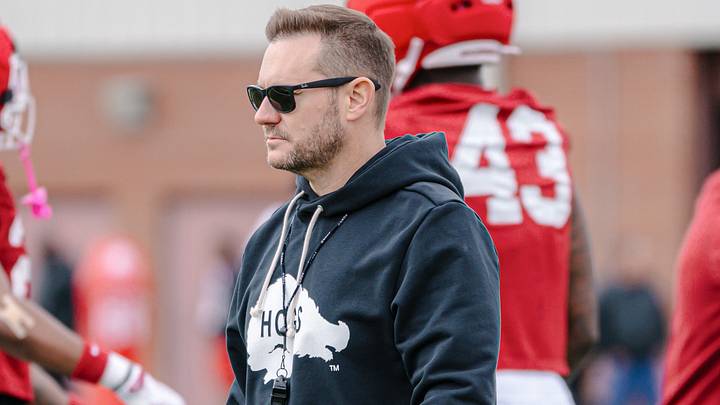 Arkansas Razorbacks coach Ryan Silverfield at spring practice.