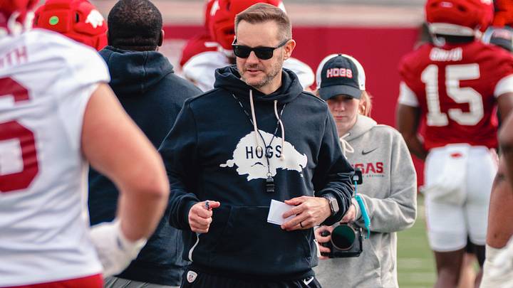 Arkansas Razorbacks coach Ryan Silverfield at spring practice.