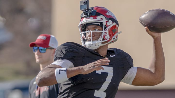 Arkansas Razorbacks quarterback KJ Jackson during spring practices.