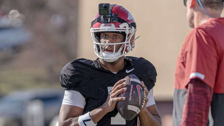 Arkansas Razorbacks quarterback KJ Jackson during spring practices. Arkansas Razorbacks quarterback KJ Jackson during spring practices.