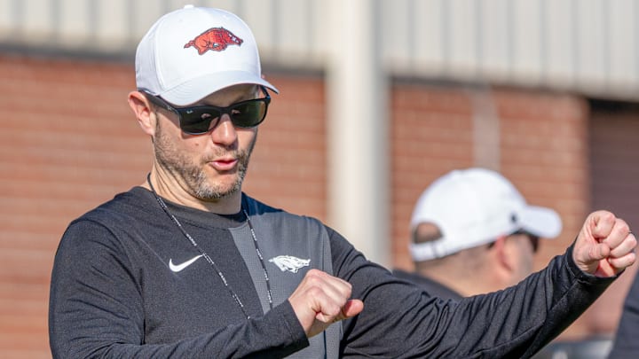 Arkansas Razorbacks coach Ryan Silverfield during spring practices.