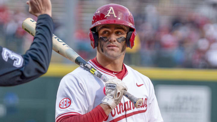 Arkansas Razorbacks catcher Ryder Helfrick against the Florida Gators. Arkansas Razorbacks catcher Ryder Helfrick against the Florida Gators.