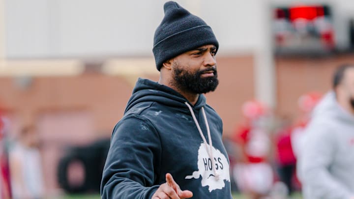 Arkansas Razorbacks secondary coach Deron Wilson at spring practice. Arkansas Razorbacks secondary coach Deron Wilson at spring practice.