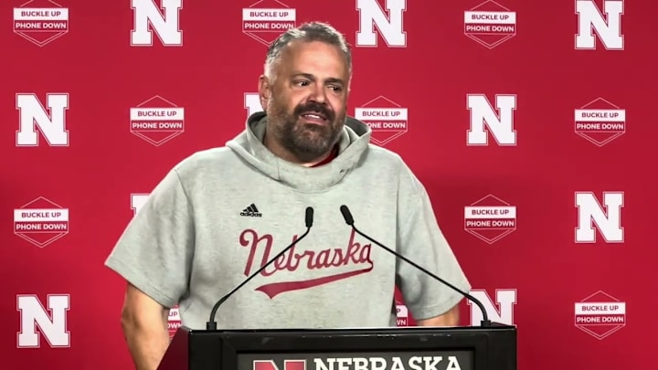 Matt Rhule talks with reporters on Monday of the Huskers' November 2024 bye week.