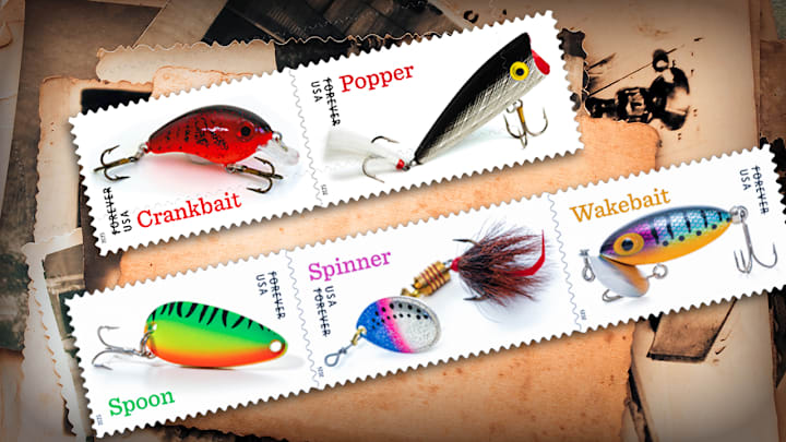 The U.S. Postal Service unveils its Freshwater Fishing Lures Forever stamps at Bass Pro Shops’ Wonders of Wildlife in Springfield, MO, on March 13, 2025. The U.S. Postal Service unveils its Freshwater Fishing Lures Forever stamps at Bass Pro Shops’ Wonders of Wildlife in Springfield, MO, on March 13, 2025.