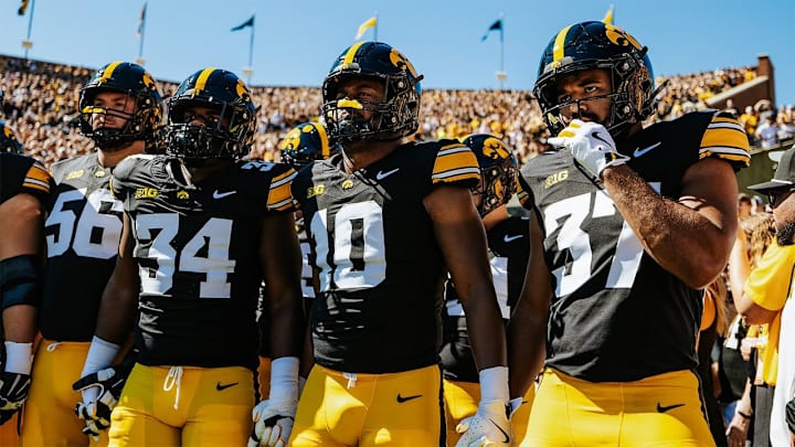 Iowa Hawkeyes line up together before a game.
