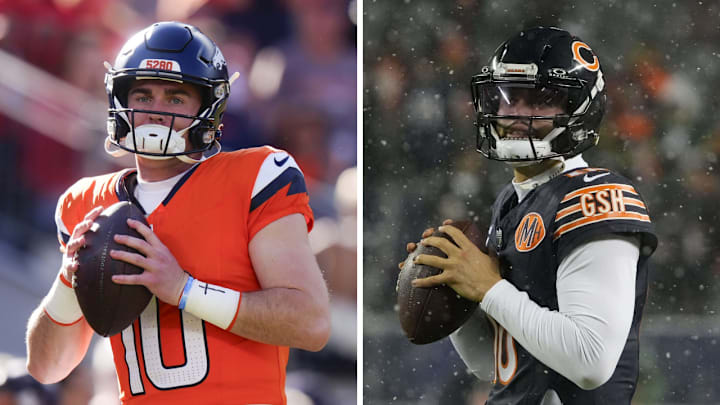 Denver Broncos quarterback Bo Nix and Chicago Bears quarterback Caleb Williams. Photo credit: Ron Chenoy / David Banks/Imagn