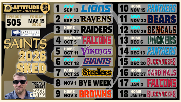 The Dattitude Podcast will discuss the Saints schedule live at 2 p.m. CT Friday afternoon.