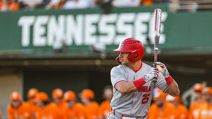 Georgia outfielder Dylan Goldstein (25) during Georgia’s game against Tennessee at Lindsey Nelson Stadium in Knoxville, Tn., on Saturday, Mar. 30, 2024. (Kari Hodges/UGAAA)