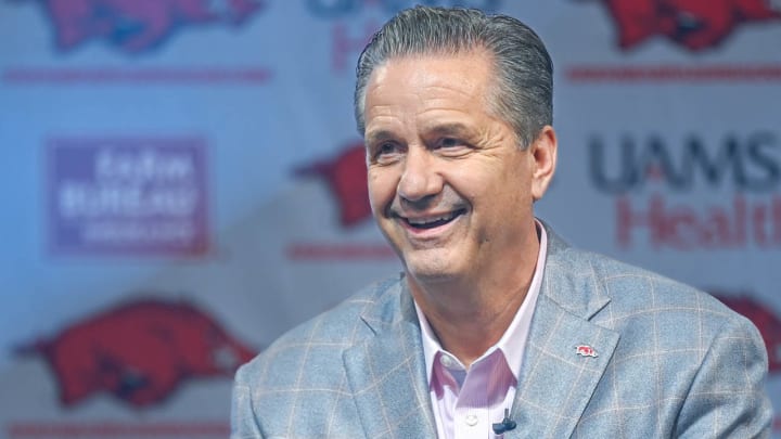 New Arkansas Razorbacks coach John Calipari at press conference after introduction Wednesday afternoon at Bud Walton Arena in Fayetteville, Arkansas.
