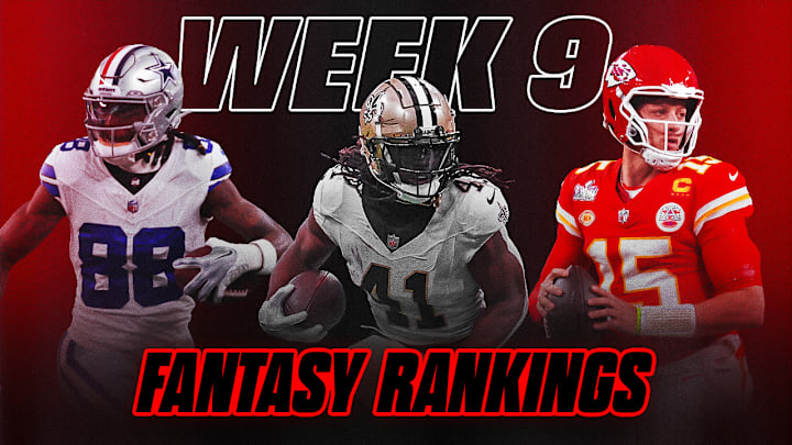 CeeDee Lamb (left), Alvin Kamara (center), and Patrick Mahomes (right) are all highly ranked in fantasy this week. 