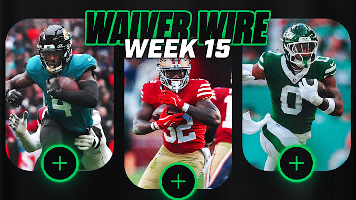Tank Bigsby (left), Patrick Taylor Jr (center) and Braelon Allen (right) are top fantasy football waiver wire pickups in Week 14. 