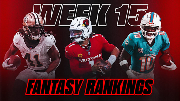 Alvin Kamara (left), Kyler Murray (center) and Tyreek Hill (right) are all important players to check out in this week's player rankings. 