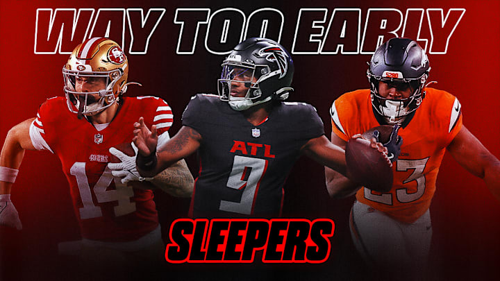 Ricky Pearsall (left), Michael Penix Jr. (center), and Audric Estime (right) are among Michael Fabiano's Way-Too-Early Fantasy Football Sleepers for next season.