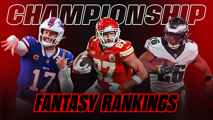 Josh Allen (left), Travis Kelce (center) and Saquon Barkley (right) are atop their respective positions in Fabs' Championship Round Fantasy Rankings. Josh Allen (left), Travis Kelce (center) and Saquon Barkley (right) are atop their respective positions in Fabs' Championship Round Fantasy Rankings.