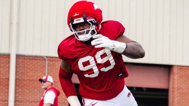 Arkansas Razorbacks defensive lineman Danny Beale goes through drills in spring practice. Arkansas Razorbacks defensive lineman Danny Beale goes through drills in spring practice.