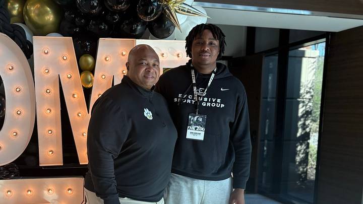 Missouri defensive line commit Dami Sowunmi poses with Missouri defensive line coach Chop Harbin. Missouri defensive line commit Dami Sowunmi poses with Missouri defensive line coach Chop Harbin.