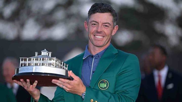 Rory McIlroy with his hardware in 2025.