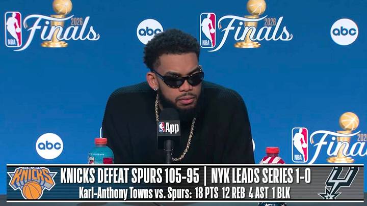 Karl-Anthony Towns spoke to reporters after the Knicks stole Game 1 of the NBA Finals against the Spurs.