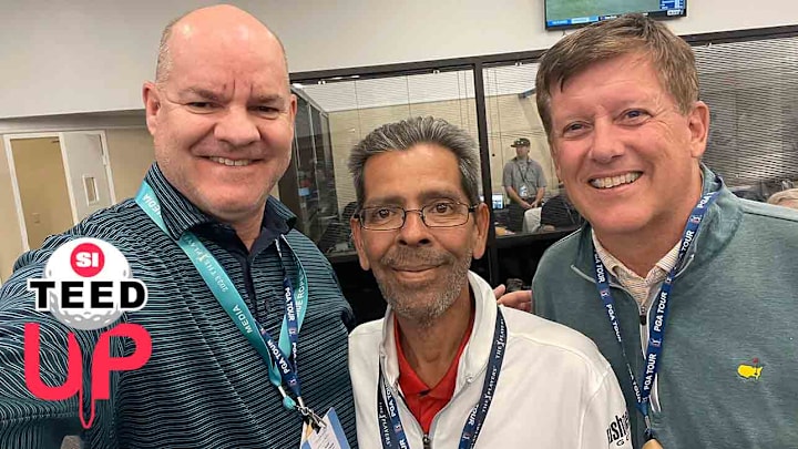 Steve DiMeglio (middle, with Scott Michaux, left, and Bob Harig) was a friendly face in media rooms and the driving range.