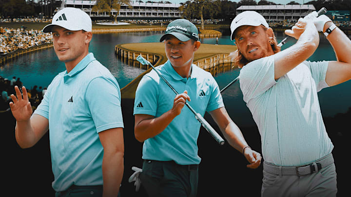 Ludvig Aberg (left), Collin Morikawa (center) and Tommy Fleetwood (right) are among this week's picks to win The Players Championship. 